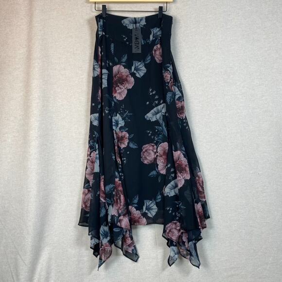 Dolls Kill Dresses & Skirts - Widow Womens Dark Floral Maxi Skirt Size L Asymmetric Dreams Unwind Whimsigoth